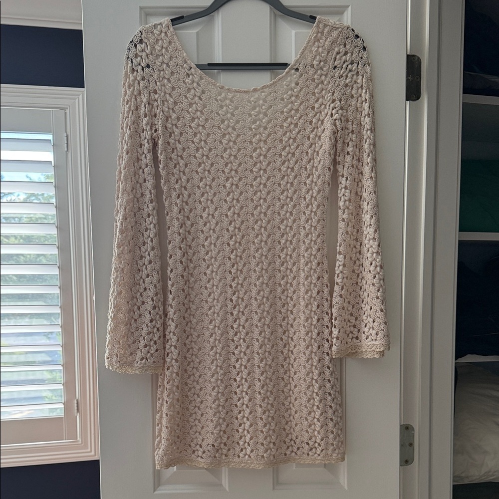 Free People Cream Crochet Long Sleeve Dress